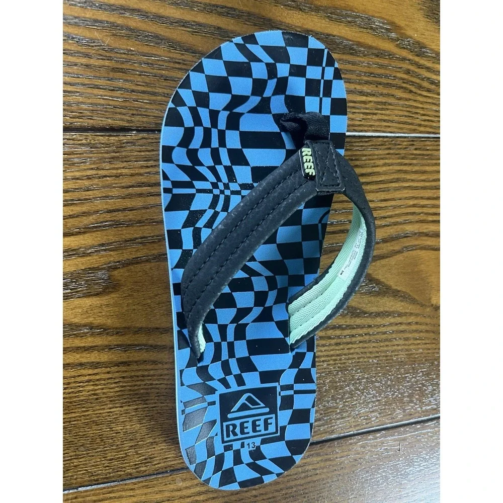 Reef Kids Size 13 Black Turquoise Flip Flop Sandals Beach Vacation